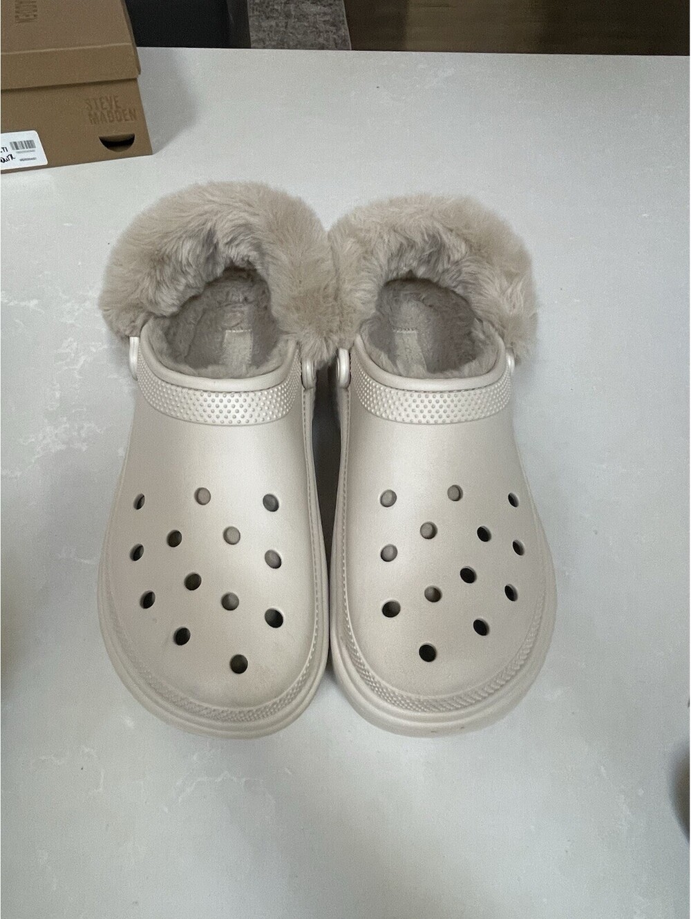 Crocs Stomp Lined Clog Bone Beige Platform Faux Fur Clogs Men's Size 11